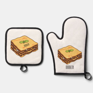 Lasagne-Cartoon-Illustration Ofenhandschuh & Topflappen-Set