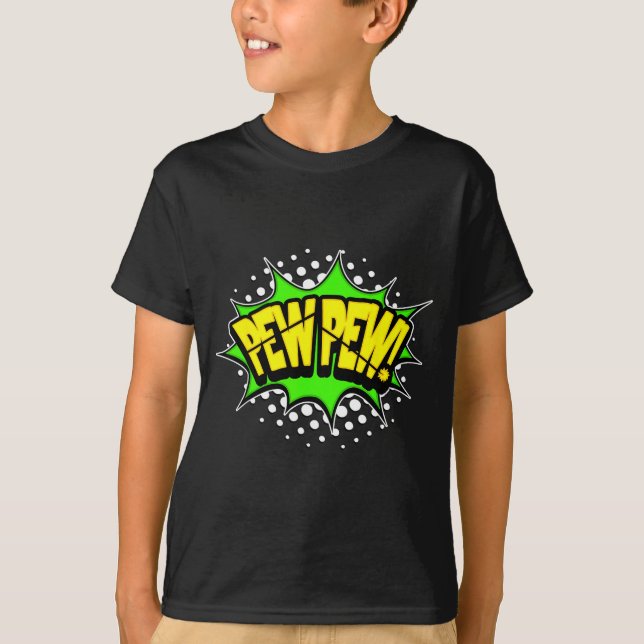Laser-Blaster pew-pew! Action-Wort-Comicbuch T-Shirt (Vorderseite)
