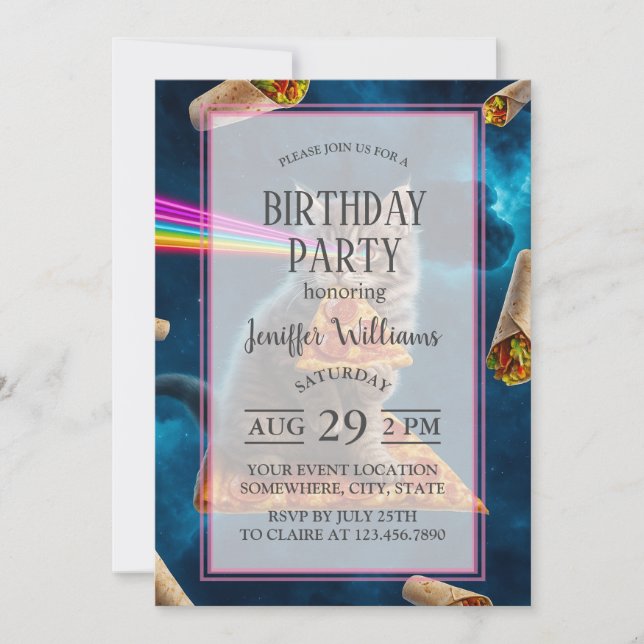 Laser Cat Pizza Party Einladung (Vorderseite)