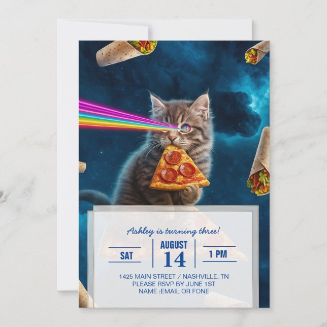 Laser Cat Pizza Party Einladung (Vorderseite)
