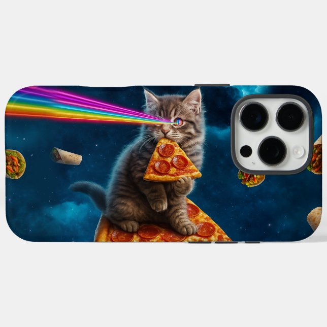 Laser Cat Pizza Party iPhone 16 Pro Max Hülle (Rückseite (Horizontal))