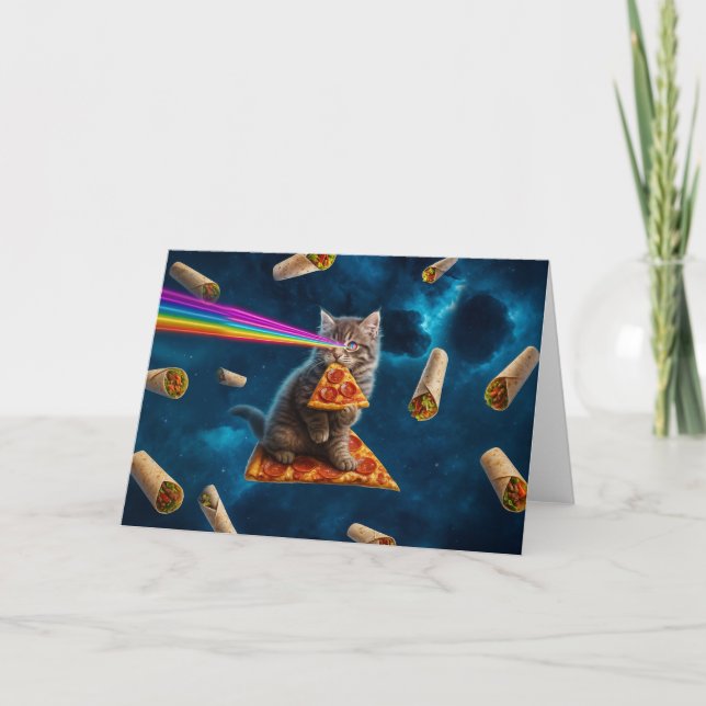 Laser Cat Pizza Party Karte (Vorderseite)