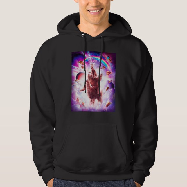 Laser Eyes Space Cat Riding Sloth Blade Regenbogen Hoodie (Vorderseite)