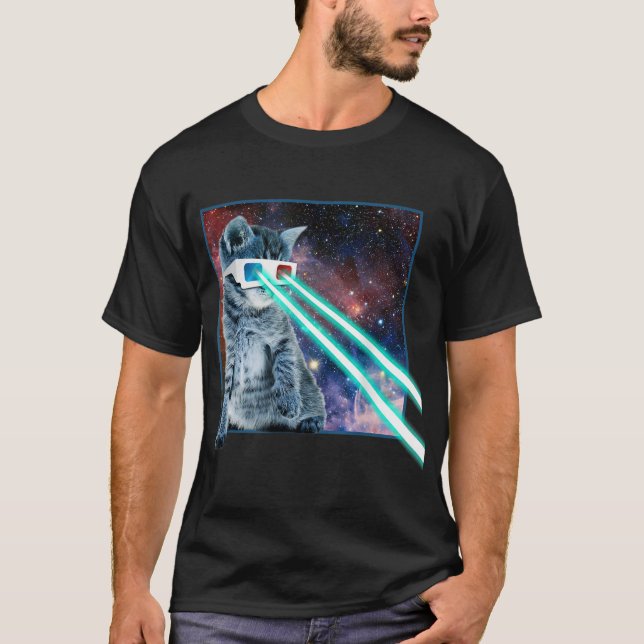 Laser Eyes Space Cat T-Shirt (Vorderseite)