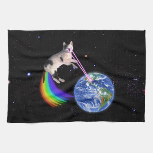 Laser-Regenbogen-Raum-Katze Handtuch