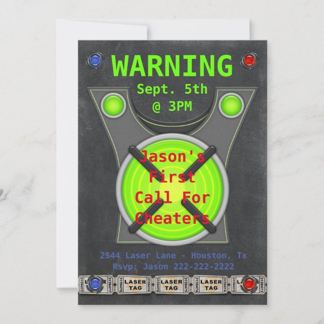 Laser Tag Cheaters Geburtstagsparty Einladung (Vorderseite)