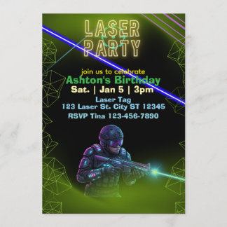 Laser Tag Geburtstag, Neon und Schwarz Einladung