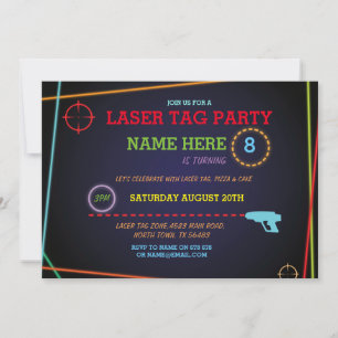 Laser Tag Geburtstag Party Zone Neon Laser Gun Spa Einladung