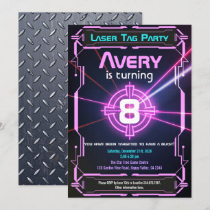 Laser Tag Girl Geburtstagsparty Einladung Neon Pin