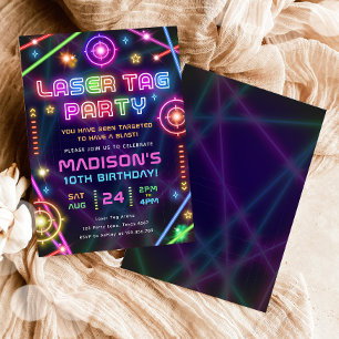 Laser Tag Neon Glow Arcade Party Girl Birthday Einladung