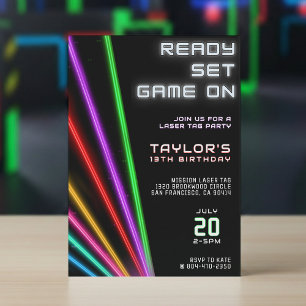 Laser Tag Neon Light Geburtstagsparty Einladung