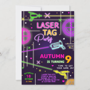 Laser Tag neon Mädchen Geburtstagseinladung. Einladung