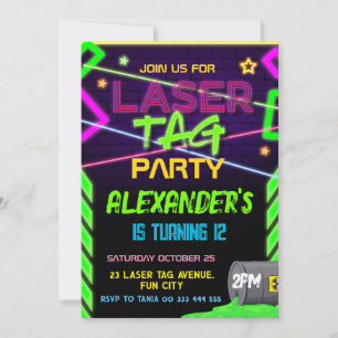 Laser Tag Party Neon Birthday Einladung
