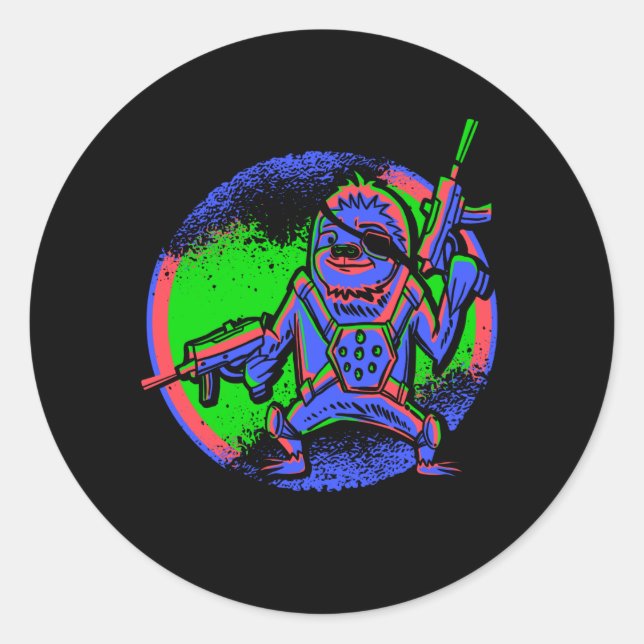 Laser Tag Sloth Runder Aufkleber (Vorderseite)