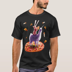 Laserkatze isst Pizza und reitet auf Lama Einhorn T-Shirt