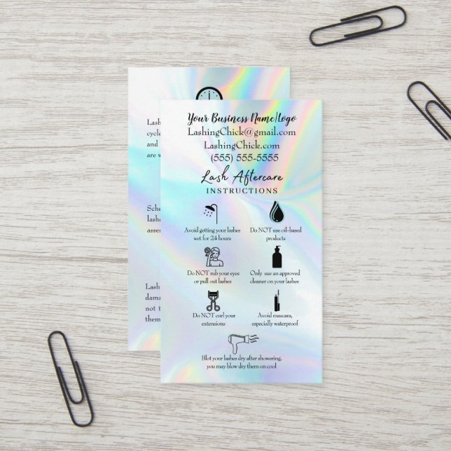 Lash Aftercare Instruktionskarte Visitenkarte (Vorderseite/Rückseite Beispiel)