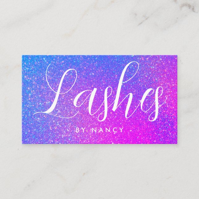 Lash Artist Typografy Lila Holographic Glitzer Visitenkarte (Vorderseite)