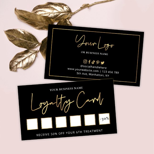 Lash Beauty Salon Black & Gold Logo Chic Kunde Treuekarte (Von Creator hochgeladen)