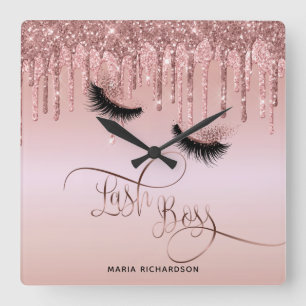 Lash Boss Makeup Eyebrow Eyes Lashes Dripping Gold Quadratische Wanduhr