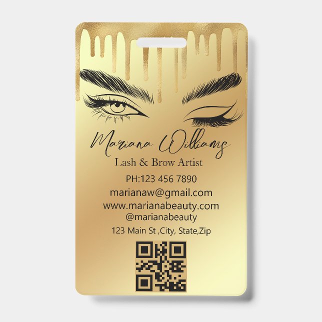 lash & brow artist qr code gold dripping business ausweis (Front)