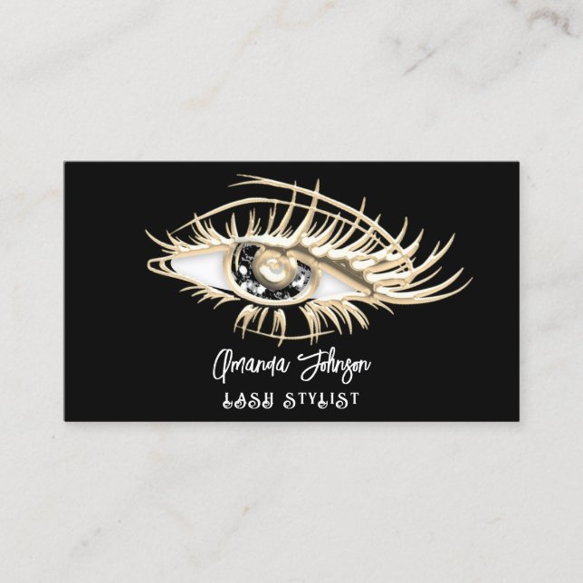 Lash Brow Makeup Logo Black Eye QrCode Gold Visitenkarte (Vorderseite)