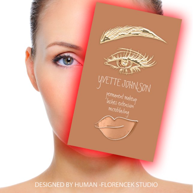 Lash Brow Permanent Makeup Logo QRCode Gold Skinny Visitenkarte (Lash Brow Permanent Makeup Logo QRCode Gold Skinny Business Card)