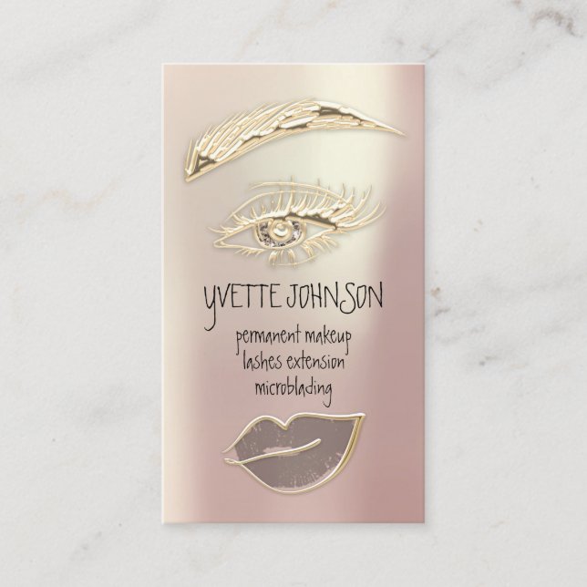 Lash Brow Permanent Makeup QRCode Gold Glitt Lips Visitenkarte (Vorderseite)