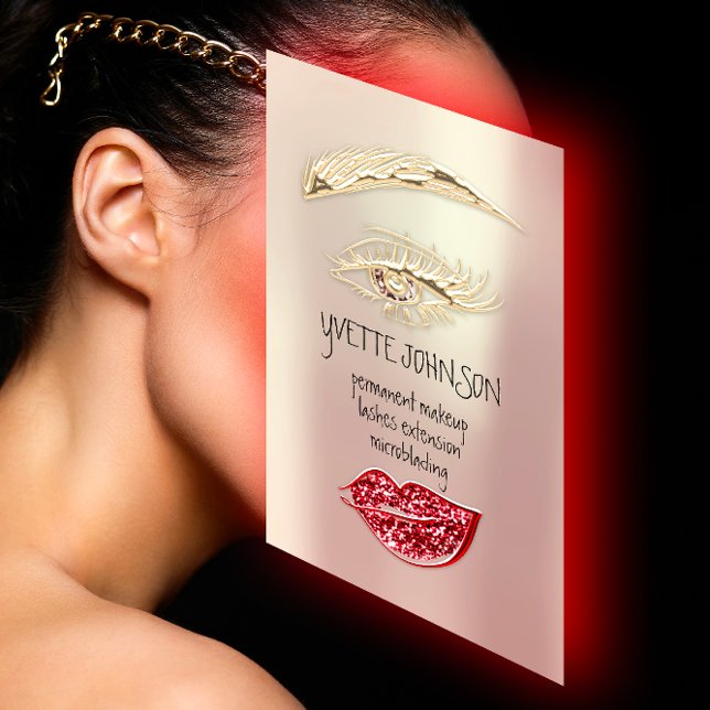 Lash Brow Permanent Makeup QRCode Gold Rose Red Visitenkarte (Hair Makeup Nails Manicure Pedicure Black White Rack Card)