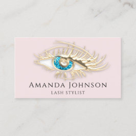 Lash Brows Makeup Logo Blue Eye QrCode Pink Gold Visitenkarte
