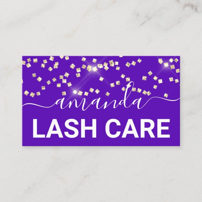 Lash Care Makeup Logo Gold Confetti Lila Visitenkarte (Vorderseite)
