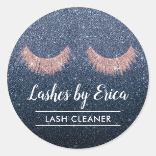 Lash Cleaner Eyelash Extensions Navy Blue Glitzer Runder Aufkleber