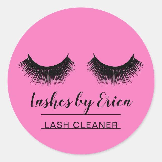 Lash Cleaner Niedlich Black & Pink Eyelash Extensi Runder Aufkleber (Vorderseite)