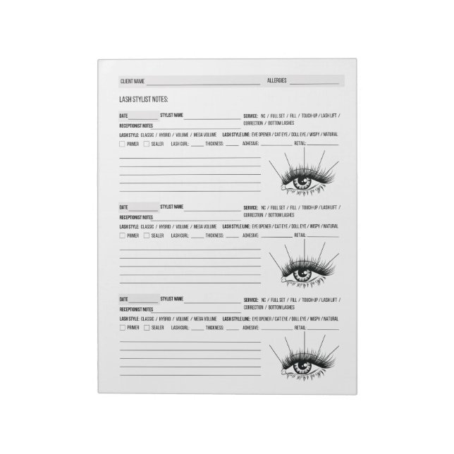 Lash Client Record, Lash Extensions Client Notizblock (Rotiert)