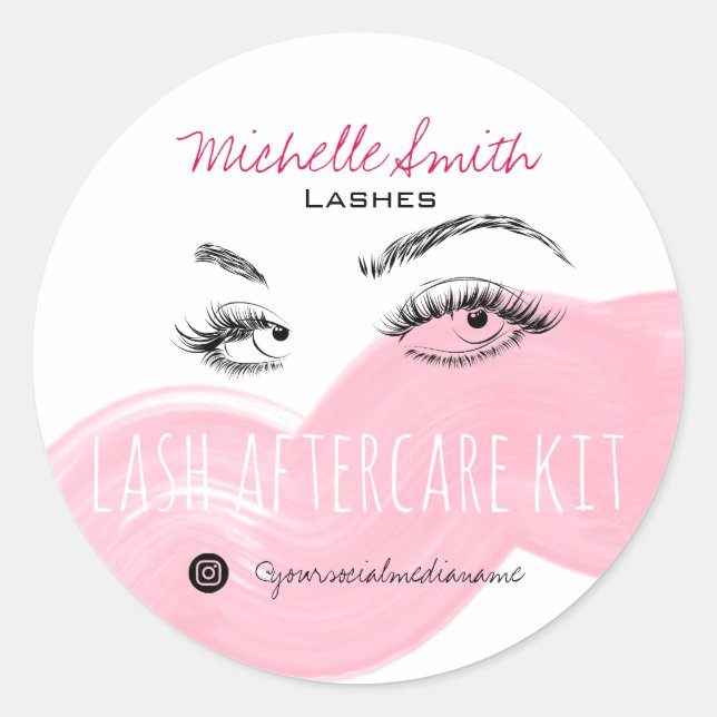Lash-Erweiterung Lashes Brow Pink Lash Aftercare K Runder Aufkleber (Vorderseite)