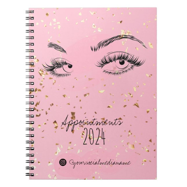 Lash-Erweiterung Lashes Gold Glitzer Termine Notizblock (Vorderseite)