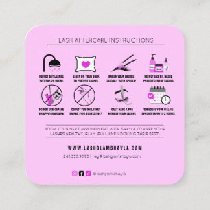 Lash-Erweiterungen nach der Pflege Fuchsia Pink Quadratische Visitenkarte