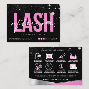 Lash-Erweiterungen nach der Pflege Glam Pink Diamo Visitenkarte