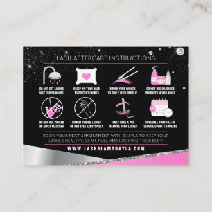 Lash-Erweiterungen nach der Pflege Glam Pink Diamo Visitenkarte
