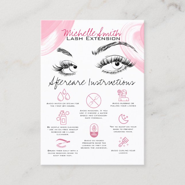 Lash-Erweiterungen Pink Aftercare Weiterempfehlen Visitenkarte (Vorderseite)