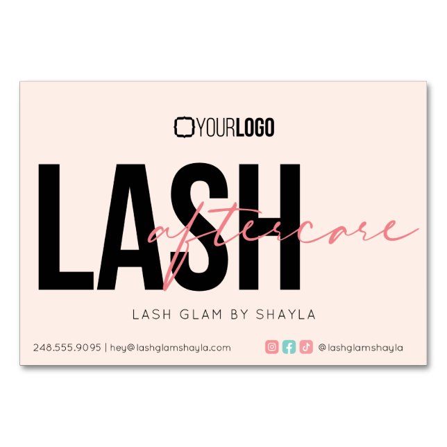 Lash Extension Aftercare Instructions Care Card Tischnummer (Vorderseite)