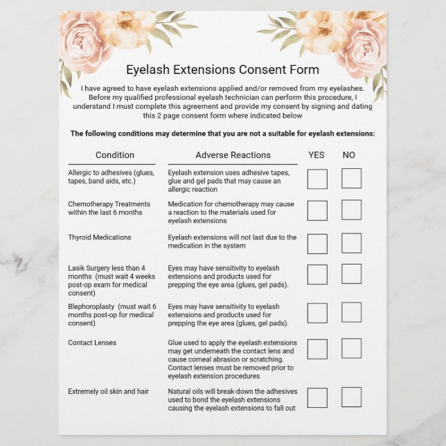 Lash Extension Liability Waiver Release Form Flyer (Vorne)