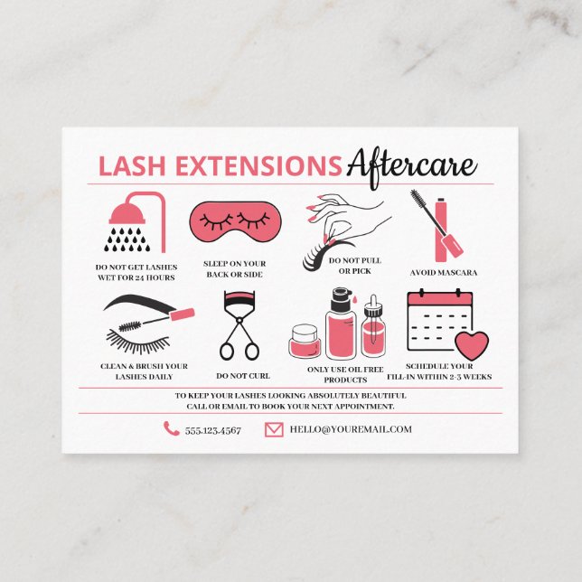 Lash Extensions Aftercare Instructions Business Ca Visitenkarte (Rückseite)