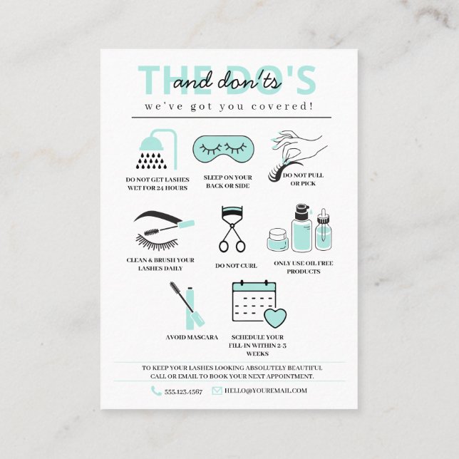 Lash Extensions Aftercare Instructions Business Ca Visitenkarte (Rückseite)