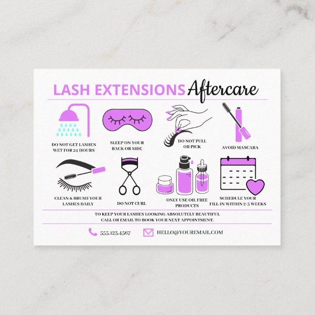 Lash Extensions Aftercare Instructions Business Ca Visitenkarte (Rückseite)
