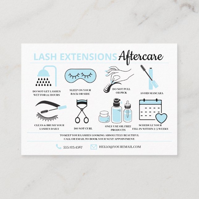 Lash Extensions Aftercare Instructions Business Ca Visitenkarte (Rückseite)