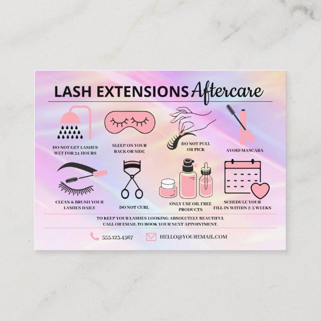 Lash Extensions Aftercare Instructions Business Ca Visitenkarte (Rückseite)