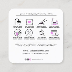 Lash Extensions Aftercare Instructions Fuchsia Squ Quadratische Visitenkarte