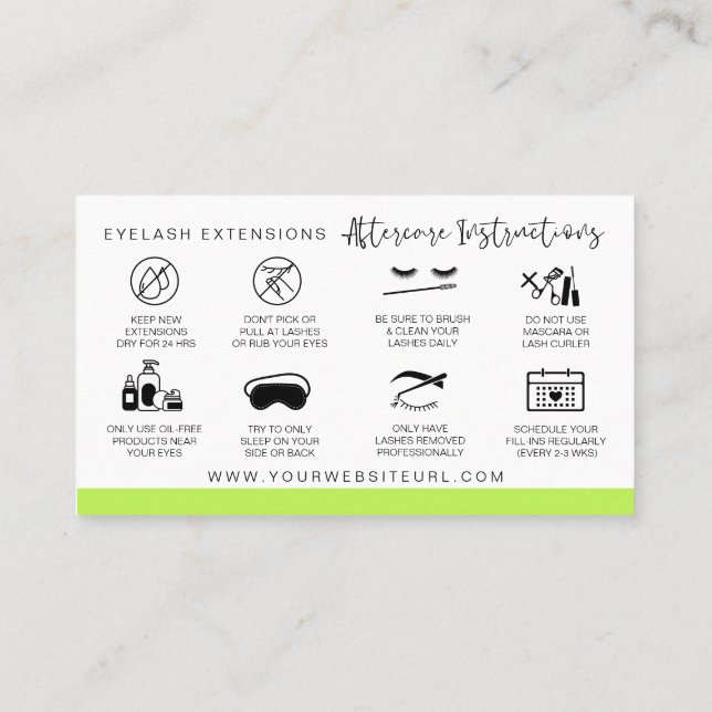 Lash Extensions Aftercare Instructions Modern Busi Visitenkarte (Rückseite)