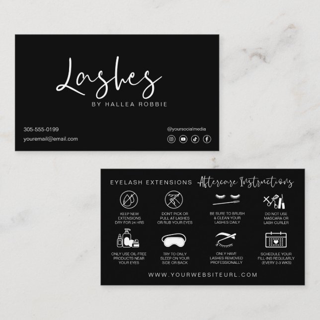 Lash Extensions Aftercare Instructions Modern Visitenkarte (Vorne/Hinten)