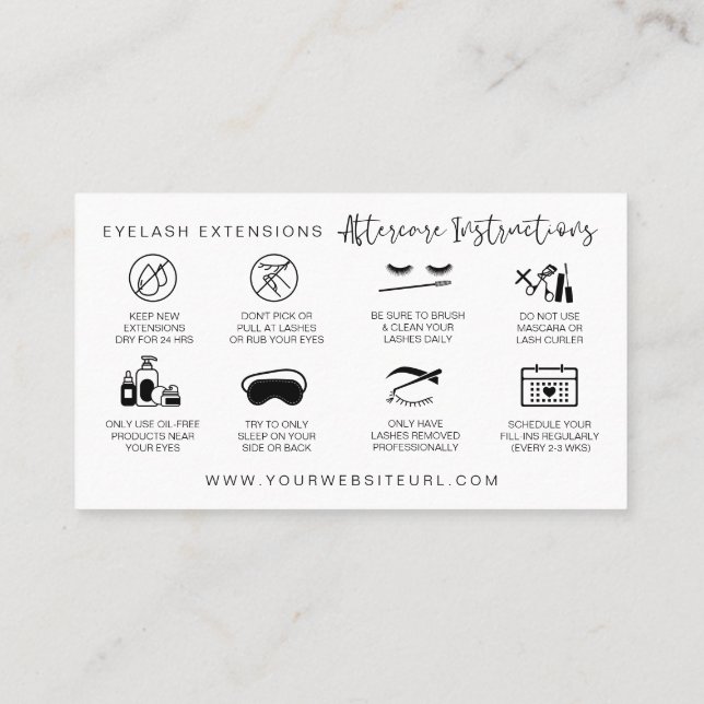 Lash Extensions Aftercare Instructions Modern Visitenkarte (Rückseite)